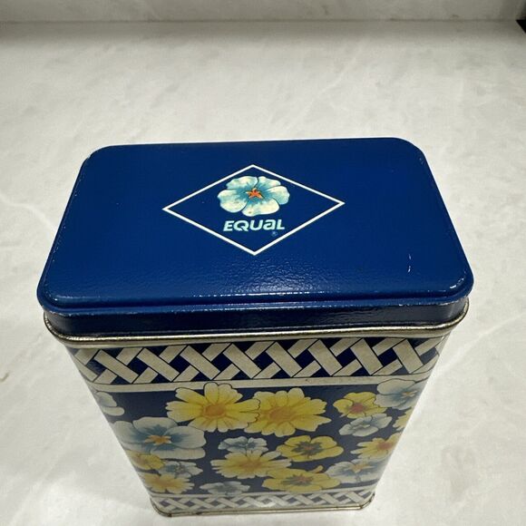 Vintage 1989 Equal Sugar Substitute Nutrasweet Blue & Yellow Floral Tin *Empty - Picture 3 of 9